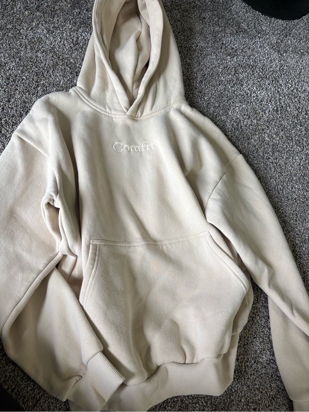Comfort Embroidered Cream Hoodie - Women’s Pullover Sweatshirt